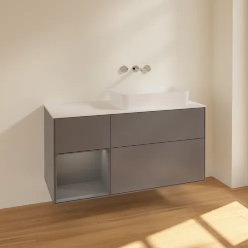 Bild von VILLEROY BOCH Finion Waschbeckenunterschrank, mit Beleuchtung, 3 Auszüge, 1200 x 603 x 501 mm, Anthracite Matt Lacquer / Anthracite Matt Lacquer / Glass White Matt #F681GKGK