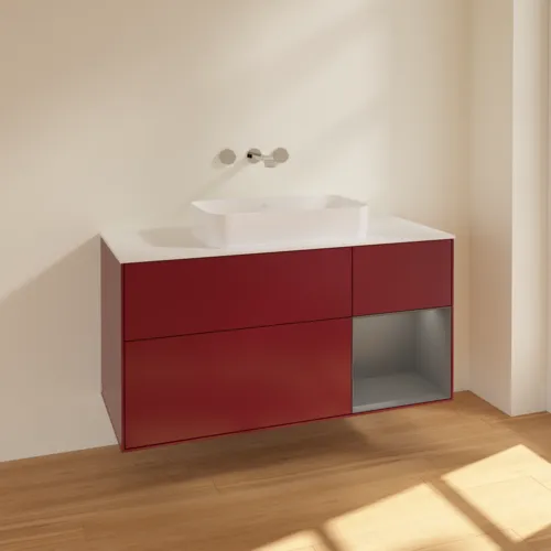 VILLEROY BOCH Finion Waschbeckenunterschrank, mit Beleuchtung, 3 Auszüge, 1200 x 603 x 501 mm, Peony Matt Lacquer / Anthracite Matt Lacquer / Glass White Matt #F711GKHB, Bild 2