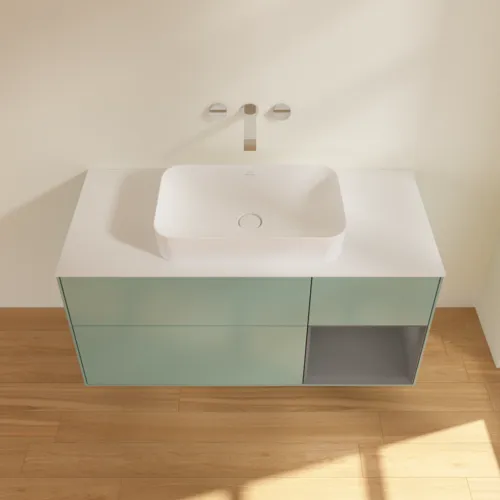 Bild von VILLEROY BOCH Finion Waschbeckenunterschrank, mit Beleuchtung, 3 Auszüge, 1200 x 603 x 501 mm, Olive Matt Lacquer / Anthracite Matt Lacquer / Glass White Matt #F711GKGM