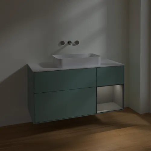 Bild von VILLEROY BOCH Finion Waschbeckenunterschrank, mit Beleuchtung, 3 Auszüge, 1200 x 603 x 501 mm, Olive Matt Lacquer / Anthracite Matt Lacquer / Glass White Matt #F711GKGM