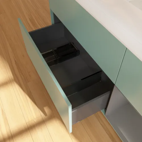 Bild von VILLEROY BOCH Finion Waschbeckenunterschrank, mit Beleuchtung, 3 Auszüge, 1200 x 603 x 501 mm, Olive Matt Lacquer / Anthracite Matt Lacquer / Glass White Matt #F711GKGM