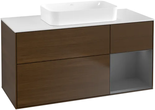 VILLEROY BOCH Finion Vanity unit, with lighting, 3 pull-out compartments, 1200 x 603 x 501 mm, Walnut Veneer / Anthracite Matt Lacquer / Glass White Matt #F711GKGN resmi