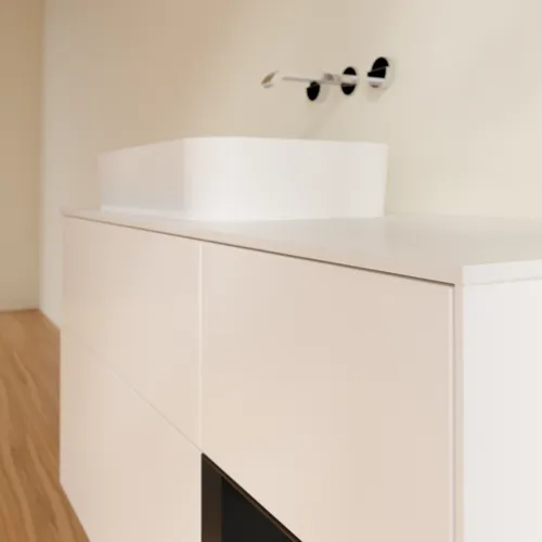 Bild von VILLEROY BOCH Finion Waschbeckenunterschrank, mit Beleuchtung, 3 Auszüge, 1200 x 603 x 501 mm, White Matt Lacquer / Black Matt Lacquer / Glass White Matt #F691PDMT