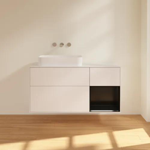 Bild von VILLEROY BOCH Finion Waschbeckenunterschrank, mit Beleuchtung, 3 Auszüge, 1200 x 603 x 501 mm, White Matt Lacquer / Black Matt Lacquer / Glass White Matt #F691PDMT