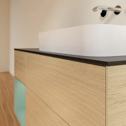 Picture of VILLEROY BOCH Finion Vanity unit, with lighting, 3 pull-out compartments, 1200 x 603 x 501 mm, Oak Veneer / Olive Matt Lacquer / Glass Black Matt #F682GMPC