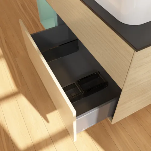 Picture of VILLEROY BOCH Finion Vanity unit, with lighting, 3 pull-out compartments, 1200 x 603 x 501 mm, Oak Veneer / Olive Matt Lacquer / Glass Black Matt #F682GMPC