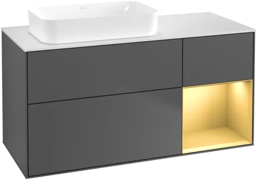 εικόνα του VILLEROY BOCH Finion Vanity unit, with lighting, 3 pull-out compartments, 1200 x 603 x 501 mm, Anthracite Matt Lacquer / Gold Matt Lacquer / Glass White Matt #F691HFGK