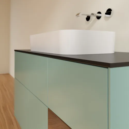 VILLEROY BOCH Finion Waschbeckenunterschrank, mit Beleuchtung, 3 Auszüge, 1200 x 603 x 501 mm, Olive Matt Lacquer / Walnut Veneer / Glass Black Matt #F712GNGM, Bild 4
