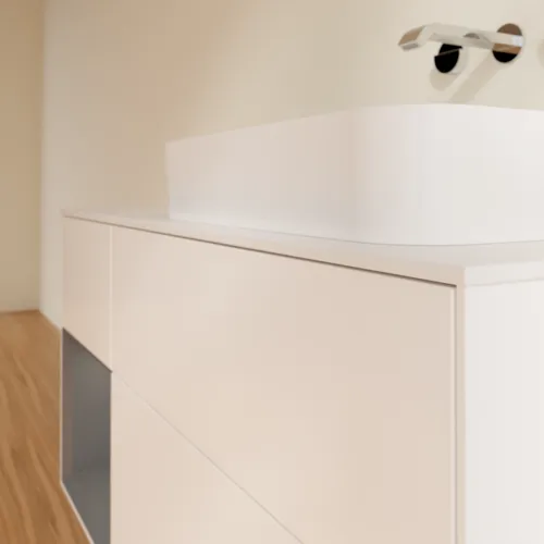Bild von VILLEROY BOCH Finion Waschbeckenunterschrank, mit Beleuchtung, 3 Auszüge, 1200 x 603 x 501 mm, White Matt Lacquer / Anthracite Matt Lacquer / Glass White Matt #F681GKMT