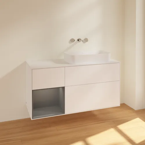 Bild von VILLEROY BOCH Finion Waschbeckenunterschrank, mit Beleuchtung, 3 Auszüge, 1200 x 603 x 501 mm, White Matt Lacquer / Anthracite Matt Lacquer / Glass White Matt #F681GKMT