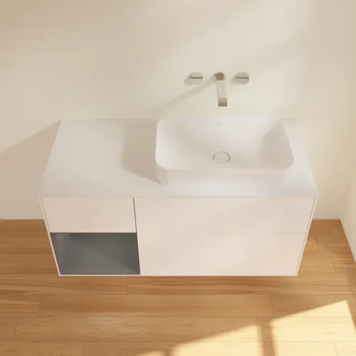 Bild von VILLEROY BOCH Finion Waschbeckenunterschrank, mit Beleuchtung, 3 Auszüge, 1200 x 603 x 501 mm, White Matt Lacquer / Anthracite Matt Lacquer / Glass White Matt #F681GKMT