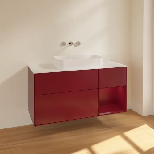 VILLEROY BOCH Finion Waschbeckenunterschrank, mit Beleuchtung, 3 Auszüge, 1200 x 603 x 501 mm, Peony Matt Lacquer / Peony Matt Lacquer / Glass White Matt #F711HBHB, Bild 2