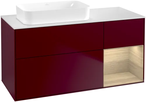 εικόνα του VILLEROY BOCH Finion Vanity unit, with lighting, 3 pull-out compartments, 1200 x 603 x 501 mm, Peony Matt Lacquer / Oak Veneer / Glass White Matt #F691PCHB