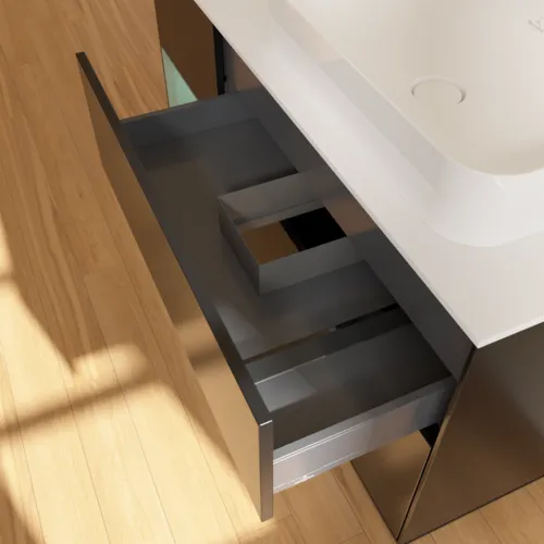 Bild von VILLEROY BOCH Finion Waschbeckenunterschrank, mit Beleuchtung, 3 Auszüge, 1200 x 603 x 501 mm, Black Matt Lacquer / Olive Matt Lacquer / Glass White Matt #F681GMPD