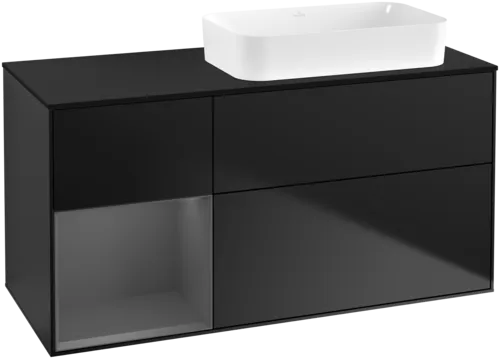 εικόνα του VILLEROY BOCH Finion Vanity unit, with lighting, 3 pull-out compartments, 1200 x 603 x 501 mm, Black Matt Lacquer / Anthracite Matt Lacquer / Glass Black Matt #F682GKPD