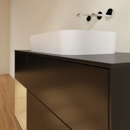VILLEROY BOCH Finion Waschbeckenunterschrank, mit Beleuchtung, 3 Auszüge, 1200 x 603 x 501 mm, Black Matt Lacquer / Oak Veneer / Glass Black Matt #F702PCPD, Bild 3