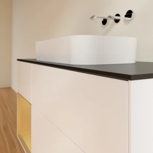 VILLEROY BOCH Finion Waschbeckenunterschrank, mit Beleuchtung, 3 Auszüge, 1200 x 603 x 501 mm, White Matt Lacquer / Gold Matt Lacquer / Glass Black Matt #F702HFMT, Bild 4