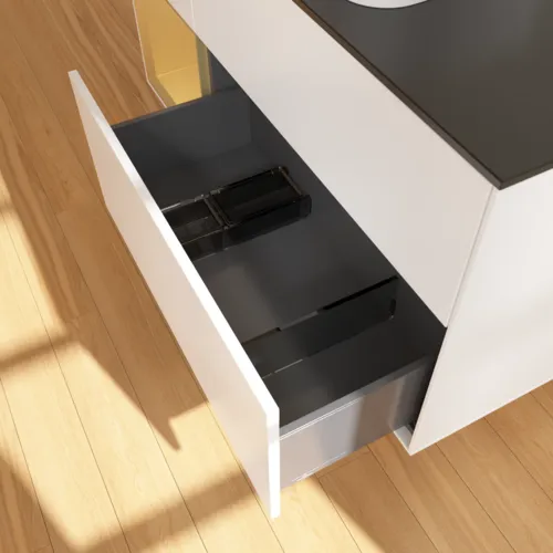 VILLEROY BOCH Finion Waschbeckenunterschrank, mit Beleuchtung, 3 Auszüge, 1200 x 603 x 501 mm, White Matt Lacquer / Gold Matt Lacquer / Glass Black Matt #F702HFMT, Bild 5