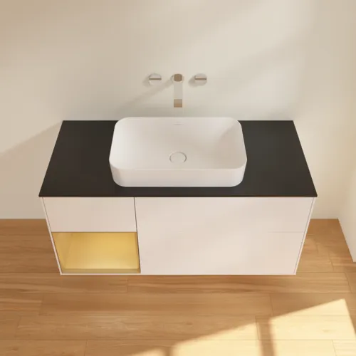VILLEROY BOCH Finion Waschbeckenunterschrank, mit Beleuchtung, 3 Auszüge, 1200 x 603 x 501 mm, White Matt Lacquer / Gold Matt Lacquer / Glass Black Matt #F702HFMT, Bild 3