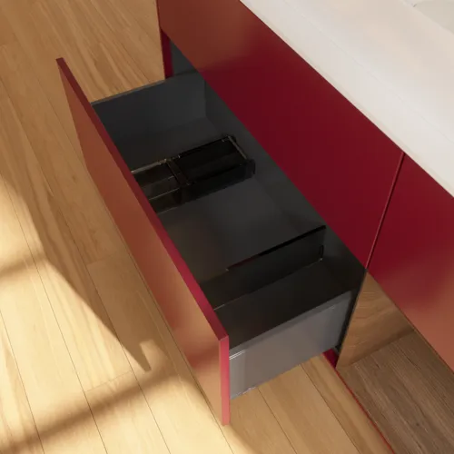 Bild von VILLEROY BOCH Finion Waschbeckenunterschrank, mit Beleuchtung, 3 Auszüge, 1200 x 603 x 501 mm, Peony Matt Lacquer / Walnut Veneer / Glass White Matt #F711GNHB
