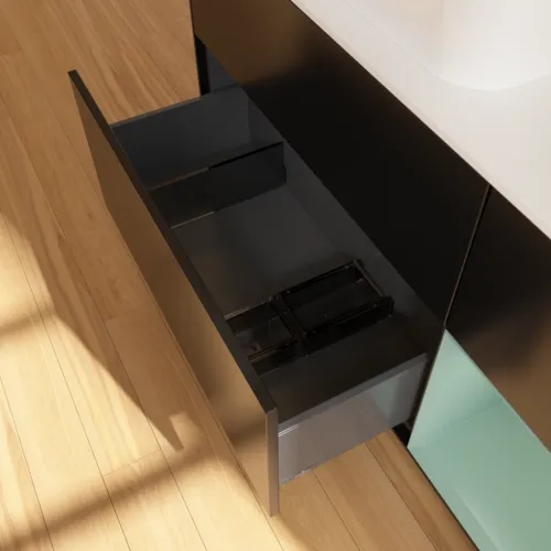 VILLEROY BOCH Finion Waschbeckenunterschrank, mit Beleuchtung, 3 Auszüge, 1200 x 603 x 501 mm, Black Matt Lacquer / Olive Matt Lacquer / Glass White Matt #F691GMPD, Bild 6