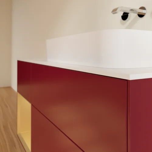 Bild von VILLEROY BOCH Finion Waschbeckenunterschrank, mit Beleuchtung, 3 Auszüge, 1200 x 603 x 501 mm, Peony Matt Lacquer / Gold Matt Lacquer / Glass White Matt #F681HFHB
