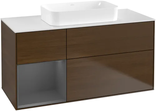 VILLEROY BOCH Finion Vanity unit, with lighting, 3 pull-out compartments, 1200 x 603 x 501 mm, Walnut Veneer / Anthracite Matt Lacquer / Glass White Matt #F701GKGN resmi