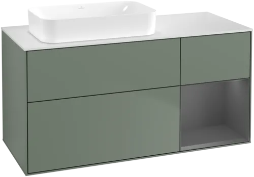 Picture of VILLEROY BOCH Finion Vanity unit, with lighting, 3 pull-out compartments, 1200 x 603 x 501 mm, Olive Matt Lacquer / Anthracite Matt Lacquer / Glass White Matt #F691GKGM