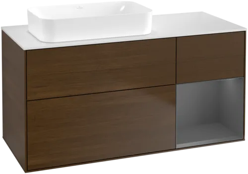VILLEROY BOCH Finion Vanity unit, with lighting, 3 pull-out compartments, 1200 x 603 x 501 mm, Walnut Veneer / Anthracite Matt Lacquer / Glass White Matt #F691GKGN resmi