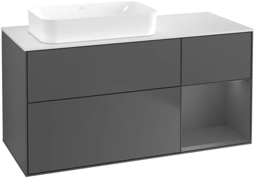 Picture of VILLEROY BOCH Finion Vanity unit, with lighting, 3 pull-out compartments, 1200 x 603 x 501 mm, Anthracite Matt Lacquer / Anthracite Matt Lacquer / Glass White Matt #F691GKGK