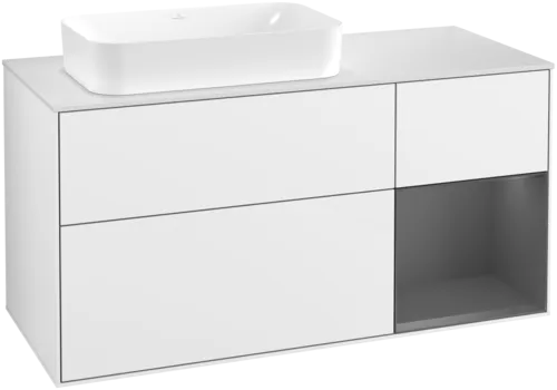 Picture of VILLEROY BOCH Finion Vanity unit, with lighting, 3 pull-out compartments, 1200 x 603 x 501 mm, Glossy White Lacquer / Anthracite Matt Lacquer / Glass White Matt #F691GKGF