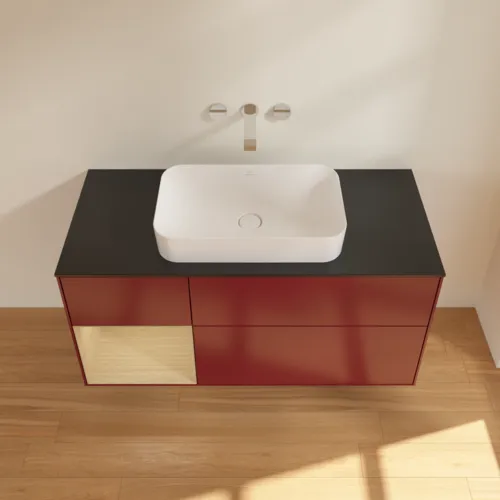 VILLEROY BOCH Finion Waschbeckenunterschrank, mit Beleuchtung, 3 Auszüge, 1200 x 603 x 501 mm, Peony Matt Lacquer / Oak Veneer / Glass Black Matt #F702PCHB, Bild 3