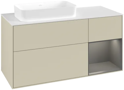 Picture of VILLEROY BOCH Finion Vanity unit, with lighting, 3 pull-out compartments, 1200 x 603 x 501 mm, Silk Grey Matt Lacquer / Anthracite Matt Lacquer / Glass White Matt #F691GKHJ