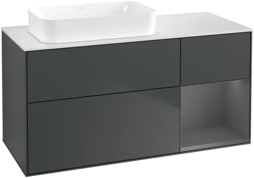 Picture of VILLEROY BOCH Finion Vanity unit, with lighting, 3 pull-out compartments, 1200 x 603 x 501 mm, Midnight Blue Matt Lacquer / Anthracite Matt Lacquer / Glass White Matt #F691GKHG
