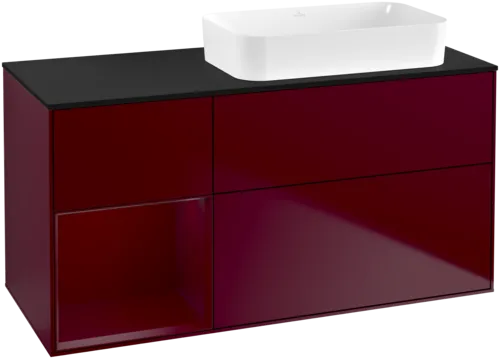 εικόνα του VILLEROY BOCH Finion Vanity unit, with lighting, 3 pull-out compartments, 1200 x 603 x 501 mm, Peony Matt Lacquer / Peony Matt Lacquer / Glass Black Matt #F682HBHB