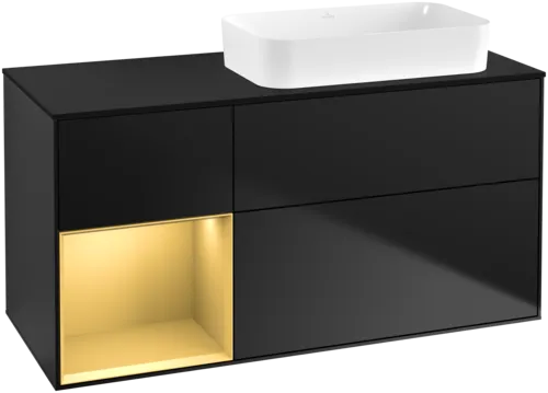 εικόνα του VILLEROY BOCH Finion Vanity unit, with lighting, 3 pull-out compartments, 1200 x 603 x 501 mm, Black Matt Lacquer / Gold Matt Lacquer / Glass Black Matt #F682HFPD