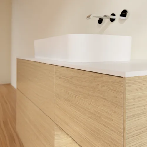 VILLEROY BOCH Finion Waschbeckenunterschrank, mit Beleuchtung, 3 Auszüge, 1200 x 603 x 501 mm, Oak Veneer / Oak Veneer / Glass White Matt #F711PCPC, Bild 5