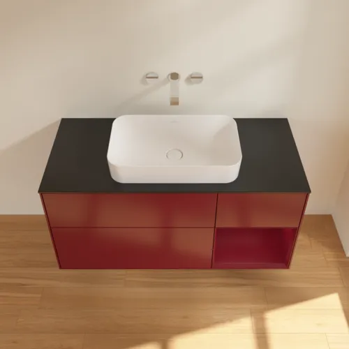 Bild von VILLEROY BOCH Finion Waschbeckenunterschrank, mit Beleuchtung, 3 Auszüge, 1200 x 603 x 501 mm, Peony Matt Lacquer / Peony Matt Lacquer / Glass Black Matt #F712HBHB