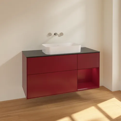 Bild von VILLEROY BOCH Finion Waschbeckenunterschrank, mit Beleuchtung, 3 Auszüge, 1200 x 603 x 501 mm, Peony Matt Lacquer / Peony Matt Lacquer / Glass Black Matt #F712HBHB