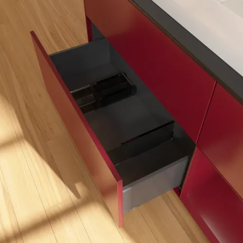 Bild von VILLEROY BOCH Finion Waschbeckenunterschrank, mit Beleuchtung, 3 Auszüge, 1200 x 603 x 501 mm, Peony Matt Lacquer / Peony Matt Lacquer / Glass Black Matt #F712HBHB