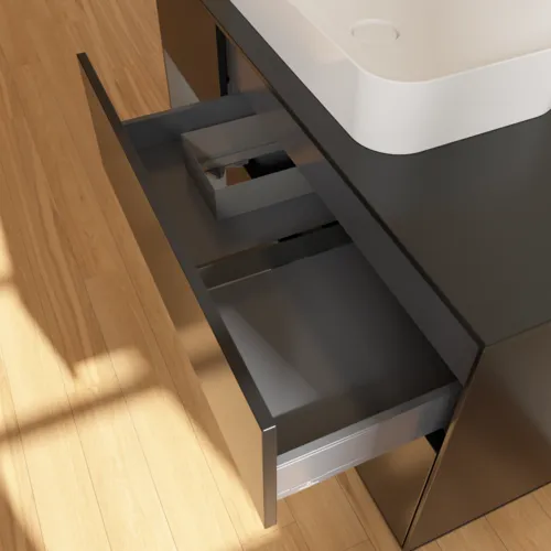 Bild von VILLEROY BOCH Finion Waschbeckenunterschrank, mit Beleuchtung, 3 Auszüge, 1200 x 603 x 501 mm, Black Matt Lacquer / Anthracite Matt Lacquer / Glass Black Matt #F702GKPD