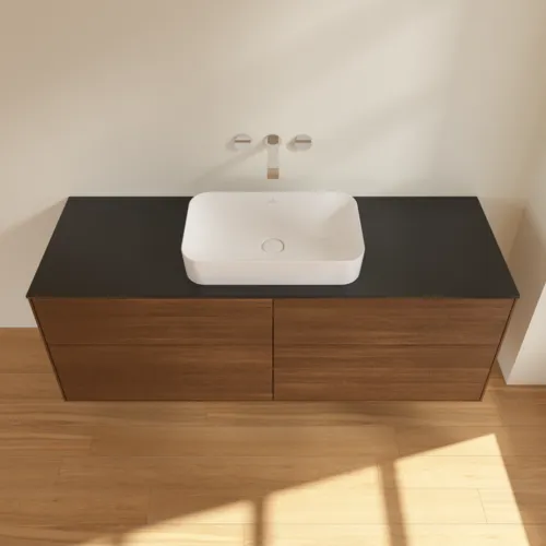 VILLEROY BOCH Finion Waschbeckenunterschrank, 4 Auszüge, 1600 x 603 x 501 mm, Walnut Veneer / Glass Black Matt #F73200GN, Bild 3
