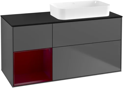 εικόνα του VILLEROY BOCH Finion Vanity unit, with lighting, 3 pull-out compartments, 1200 x 603 x 501 mm, Anthracite Matt Lacquer / Peony Matt Lacquer / Glass Black Matt #F682HBGK