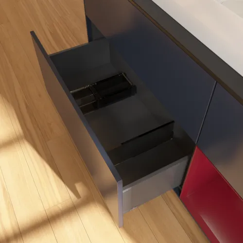 VILLEROY BOCH Finion Waschbeckenunterschrank, mit Beleuchtung, 3 Auszüge, 1200 x 603 x 501 mm, Midnight Blue Matt Lacquer / Peony Matt Lacquer / Glass Black Matt #F712HBHG, Bild 3