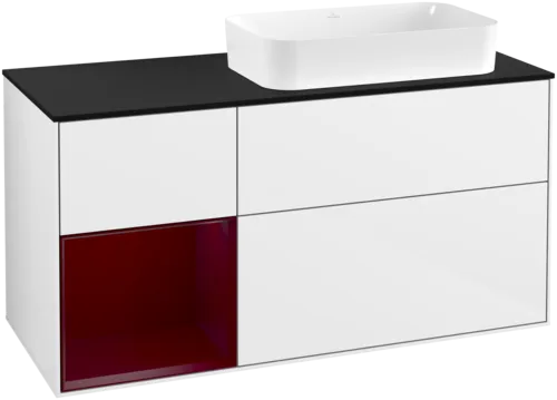 εικόνα του VILLEROY BOCH Finion Vanity unit, with lighting, 3 pull-out compartments, 1200 x 603 x 501 mm, Glossy White Lacquer / Peony Matt Lacquer / Glass Black Matt #F682HBGF