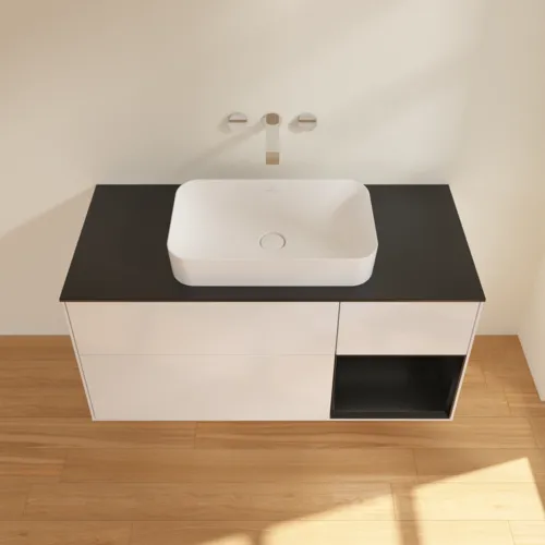 VILLEROY BOCH Finion Waschbeckenunterschrank, mit Beleuchtung, 3 Auszüge, 1200 x 603 x 501 mm, Glossy White Lacquer / Black Matt Lacquer / Glass Black Matt #F712PDGF, Bild 3