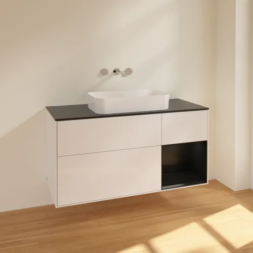 VILLEROY BOCH Finion Waschbeckenunterschrank, mit Beleuchtung, 3 Auszüge, 1200 x 603 x 501 mm, Glossy White Lacquer / Black Matt Lacquer / Glass Black Matt #F712PDGF, Bild 2