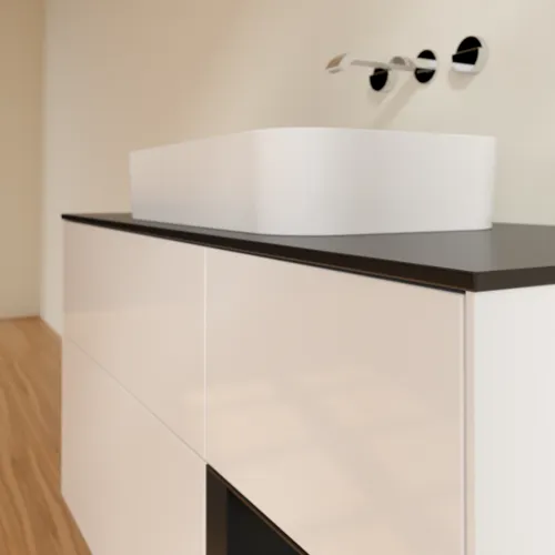 VILLEROY BOCH Finion Waschbeckenunterschrank, mit Beleuchtung, 3 Auszüge, 1200 x 603 x 501 mm, Glossy White Lacquer / Black Matt Lacquer / Glass Black Matt #F712PDGF, Bild 4