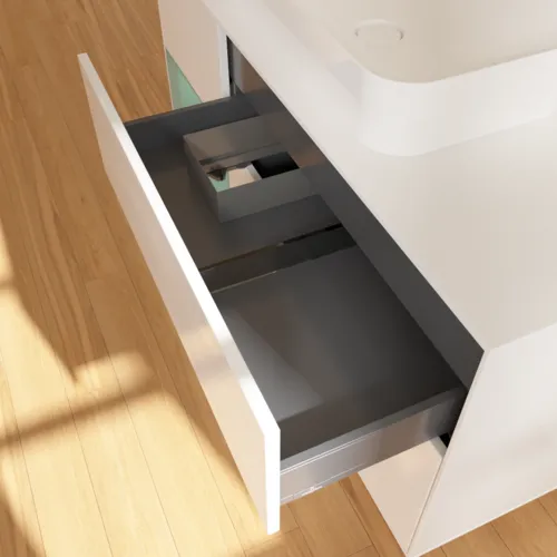 Bild von VILLEROY BOCH Finion Waschbeckenunterschrank, mit Beleuchtung, 3 Auszüge, 1200 x 603 x 501 mm, Glossy White Lacquer / Olive Matt Lacquer / Glass White Matt #F701GMGF