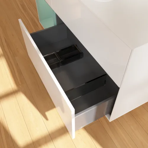Bild von VILLEROY BOCH Finion Waschbeckenunterschrank, mit Beleuchtung, 3 Auszüge, 1200 x 603 x 501 mm, Glossy White Lacquer / Olive Matt Lacquer / Glass White Matt #F701GMGF